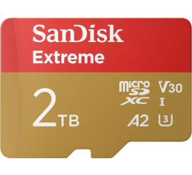 Slika izdelka: SanDisk 2TB Extreme microSDXC UHS-I z adapterjem do 240MB/s, C10, U3, V30, 4K, 5K, A2, Micro SD kart