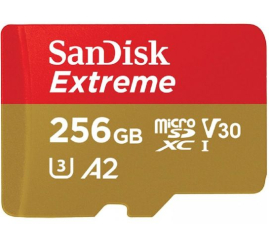 Slika izdelka: SanDisk Extreme microSDXC 256GB + SD Adapter 190MB/s & 130MB/s A2 C10 V30 UHS-I U3