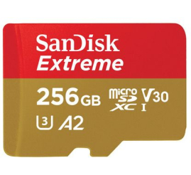 Slika izdelka: SanDisk Extreme microSDXC 256GB + SD Adapter 190MB/s & 130MB/s A2 C10 V30 UHS-I U3