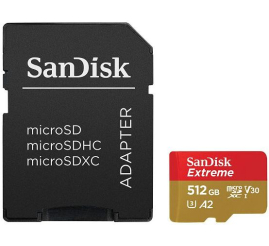 Slika izdelka: SanDisk Extreme microSDXC 512GB + SD Adapter 190MB/s & 130MB/s A2 C10 V30 UHS-I U3