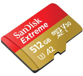 Slika izdelka: SanDisk Extreme microSDXC 512GB + SD Adapter 190MB/s & 130MB/s A2 C10 V30 UHS-I U3