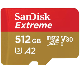 Slika izdelka: SANDISK Extreme microSDXC 512GB UHS-I 4K UHD SD adapter (SDSQXAV-512G-GN6MA) spominska kartica