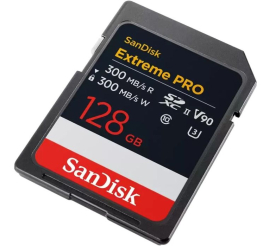 Slika izdelka: SanDisk Extreme PRO 128GB SDXC spominska kartica, 300MB/s branje/pisanje, 8K, V90, UHS-II