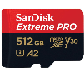 Slika izdelka: SanDisk Extreme PRO microSDXC 512GB + SD Adapter do 200MB/s & 140MB/sA2 C10 V30 UHS-I U3