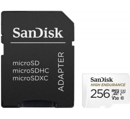 Slika izdelka: SanDisk High Endurance video microSDHC 256GB + SD Adapter Full HD / 4K video, do 100/40 MB/s C10, U3