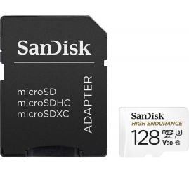 Slika izdelka: SanDisk High Endurance video microSDHC 128GB + SD Adapter Full HD / 4K video, do 100/40 MB/s C10, U3