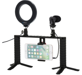 Slika izdelka: Selfie LED svetlobni obroč Puluz za pametni telefon na stojalu + mikrofon (PKT3028)