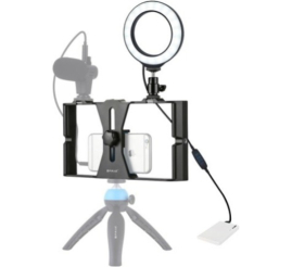 Slika izdelka: Selfie večnamensko držalo z LED svetlobnim obročem in vpetjem za pametni telefon Puluz (PKT3026L)