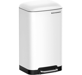 Slika izdelka: SONGMICS kovinski pedalni koš za odpadke, 30 litrov, z mehkim zapiranjem in notranjim vedrom, bela barva