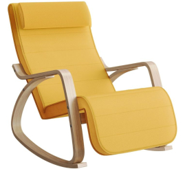 Slika izdelka: SONGMICS pomirjujoč leseni gugalni stol z nastavljivim podnožjem rumen