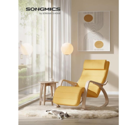 Slika izdelka: SONGMICS pomirjujoč leseni gugalni stol z nastavljivim podnožjem rumen