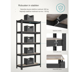 Slika izdelka: SONGMICS Regal 30 x 75 x 150 cm naravno rjavo,GLR030B11