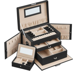 Slika izdelka: SONGMICS škatla za nakit  z 2 predaloma in ogledalom