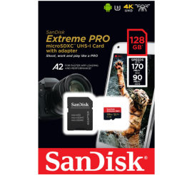 Slika izdelka: Spominska kartica SDXC-Micro 128GB Sandisk Extreme Plus 190MB/s/90MB/s U3 V30 UHS-I +adapter (SDSQXBD-128G-GN6MA)