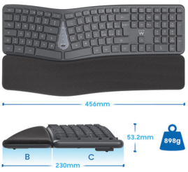 Slika izdelka: Tipkovnica Bluetooth + USB Ewent Wireless Ergonomic Multi-Connect SLO | Slovenski nabor znakov črno-siva (EW3289)