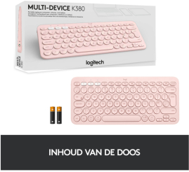 Slika izdelka: Tipkovnica Logitech brezžična K380 Multi-Device SLO mini roza SLO gravura (920-009867)