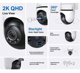 Slika izdelka: TP-LINK Tapo C520WS IR 2K IP66 360° WiFi Starlight antena bela zunanja nadzorna kamera