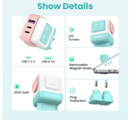 Slika izdelka: Ugreen Nexode Robot GaN 65W Polnilnik - Roza