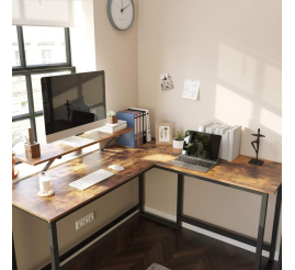 Slika izdelka: VASAGLE ALINRU Računalniška miza, L-oblikovana kotna miza za monitor, rustikalno rjava