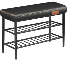 Slika izdelka: VASAGLE EKHO klop za čevlje, umetno usnje, 135 kg nosilnosti, črna, 30 x 80 x 50 cm, retro 60