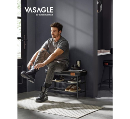 Slika izdelka: VASAGLE EKHO klop za čevlje, umetno usnje, 135 kg nosilnosti, črna, 30 x 80 x 50 cm, retro 60