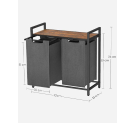 Slika izdelka: VASAGLE košara za perilo s 2 predelki, črna, BLH201G01