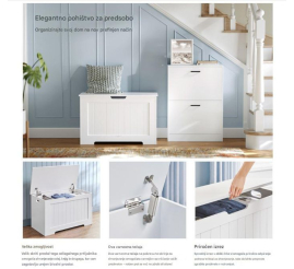 Slika izdelka: VASAGLE večnamenska klop s shranjevalnim prostorom  40 x 76 x 48 cm, bela