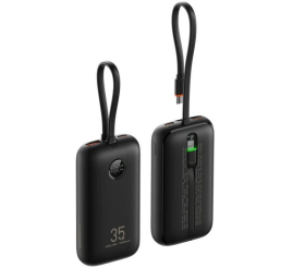 Slika izdelka: VEGER prenosna baterija z vgrajenimi kabli 10000 mAh, črna