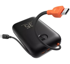 Slika izdelka: VEGER prenosna baterija z vgrajenimi kabli 30000 mAh, črna