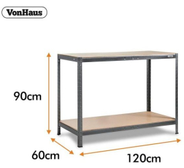 Slika izdelka: Vonhaus 1.2m brezvijačna delovna miza in regalni poličnik HAMMERITE