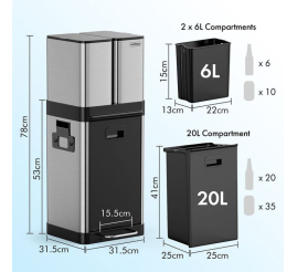 Slika izdelka: VonHaus trojni koš za odpadke iz nerjavečega jekla 32L