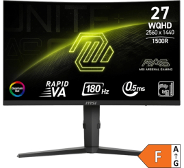 Slika izdelka: Zaslon MSI MAG 275CQRF QD E2 / 27" / WQHD / Rapid VA / 180Hz / 0.5ms (GtG) / ukrivljen / črn - nastavljiv po višini - PD 15W