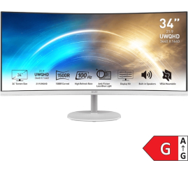 Slika izdelka: Zaslon MSI PRO MP341CQW 34" / UWQHD / VA / 100Hz / 1ms (MPRT) / ukrivljen / bel
