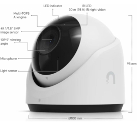 Slika izdelka: Zunanja nadzorna kamera Ubiquiti UniFi 8 MP RJ45 PoE 109,9° 56,7 °134,1° montažna nočni pogled (UVC-G6-Turret-W)